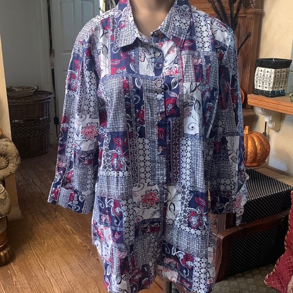 Allison Daley Floral Button Down Blouse M - Picture 2 of 4